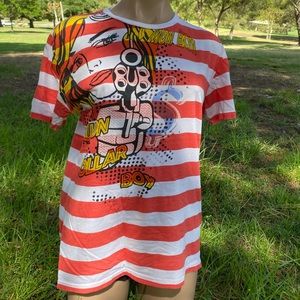 Zara ~ Women’s Large pop Graphic T-shirt orange/ white stripes